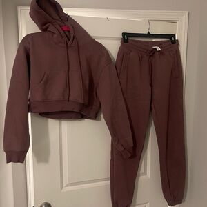 Matte Women's Chocolate/dark mauve Brown cropped Hoodie and Jogger Set